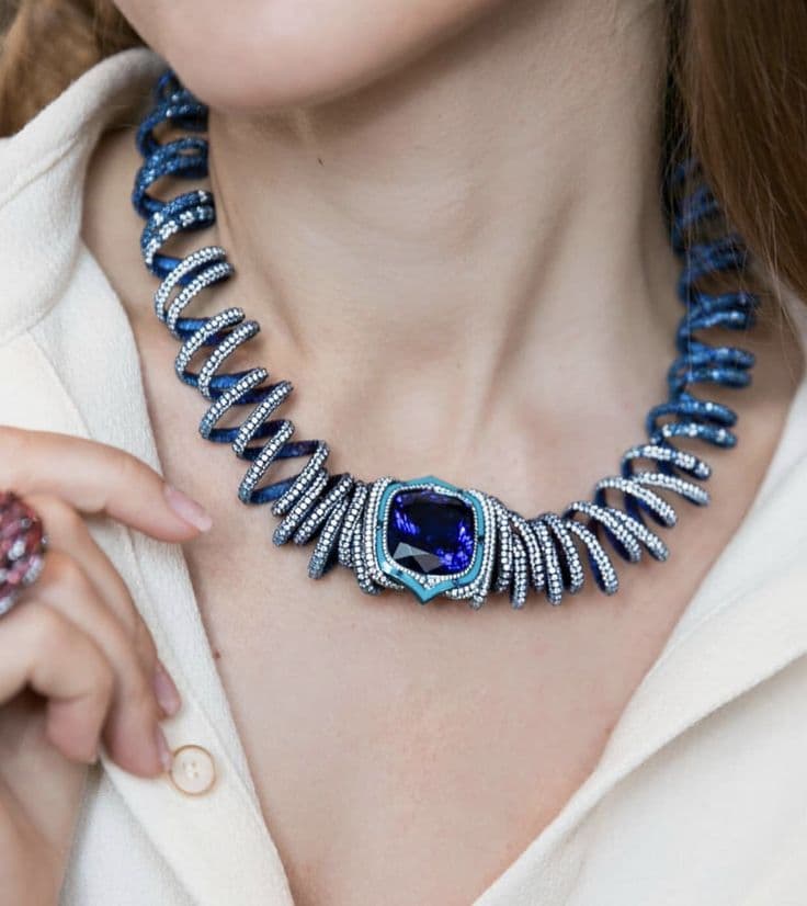 Maximalist blue sapphire statement necklace