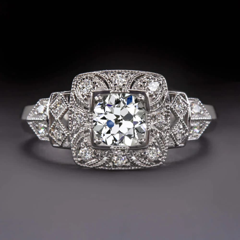 Cushion cut diamond in vintage art deco setting